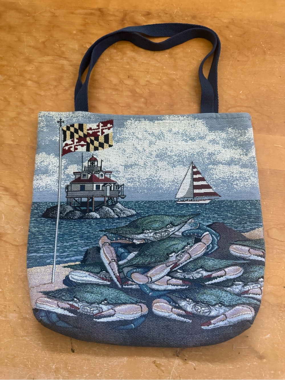 Riddle & Cockrell Maryland Blue Crab Lighthouse Tapestry Tote Bag